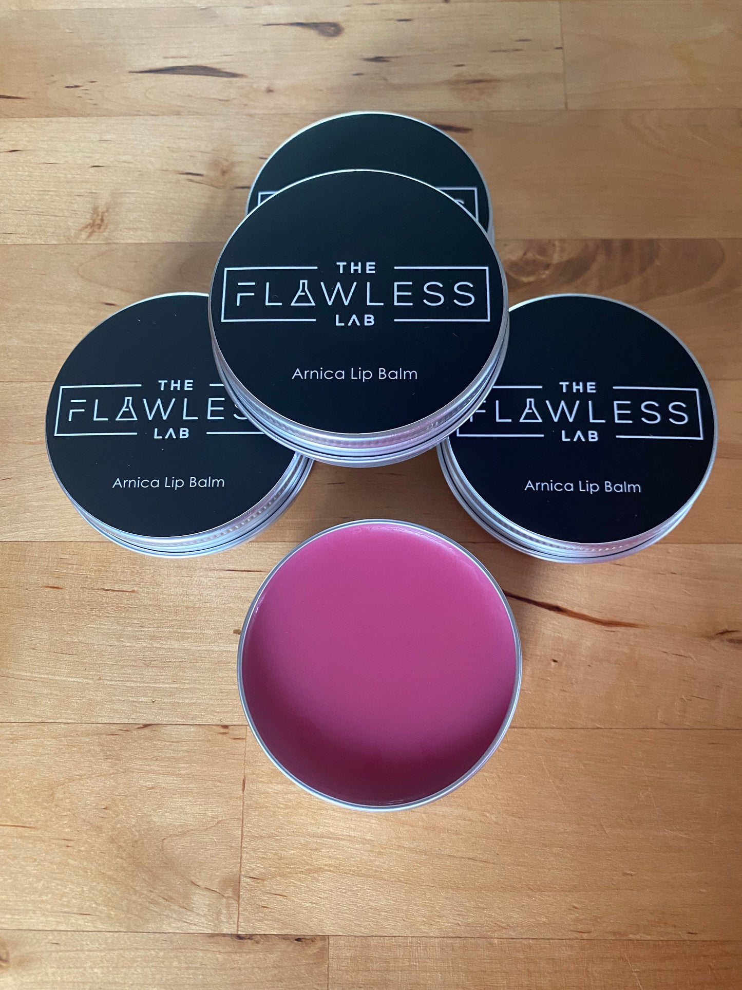 5 LARGE PERSONALISED ARNICA LIP BALM CONTAINERS FOR CLINIC USE OR SALE