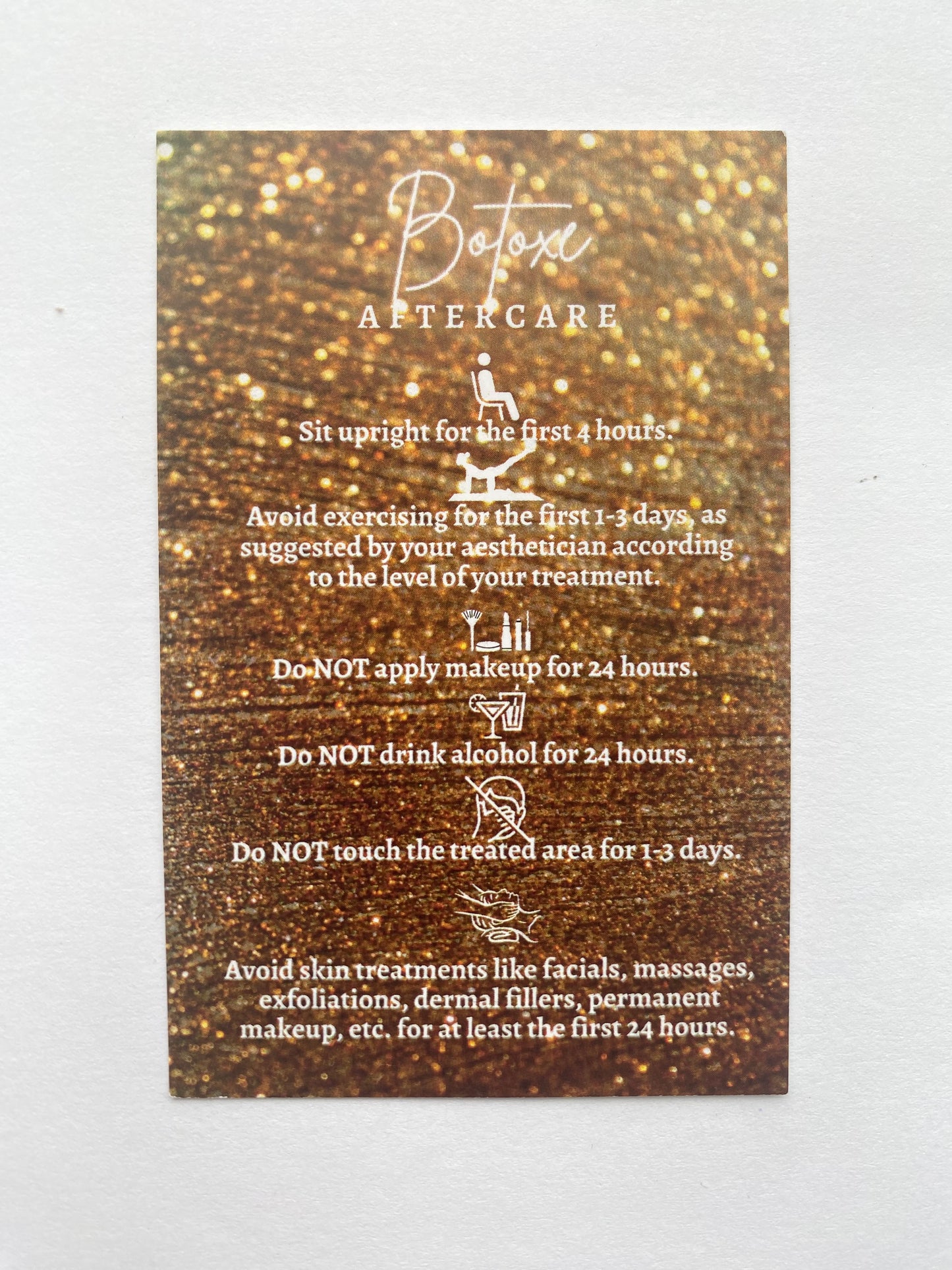 25 BOTOX POST TREATMENT AFTERCARE CARDS - MULTIPLE TREATMENT & COLOUR OPTION CHOICES