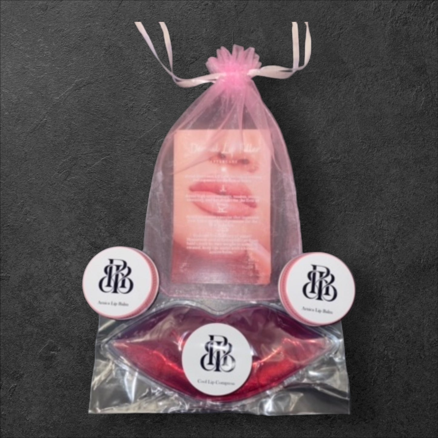 BUNDLE 50 EACH OF CUSTOMISED ARNICA LIP BALMS, LIP COMPRESSES & AFTERCARE CARDS
