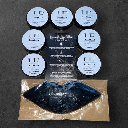 BUNDLE 50 EACH OF CUSTOMISED ARNICA LIP BALMS, LIP COMPRESSES & AFTERCARE CARDS