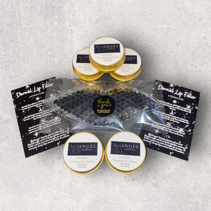 BUNDLE 50 EACH OF CUSTOMISED ARNICA LIP BALMS, LIP COMPRESSES & AFTERCARE CARDS