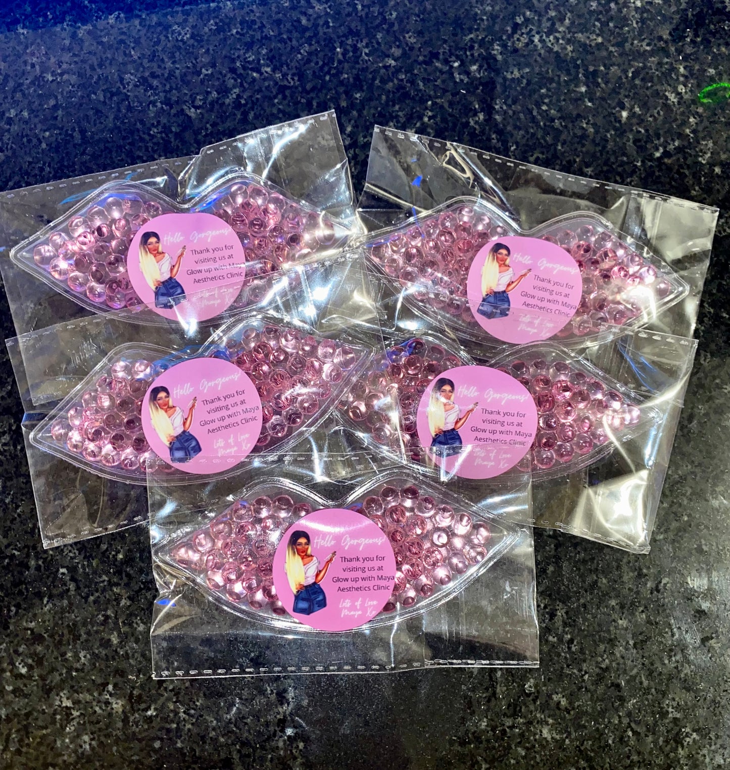 25 CUSTOMISED / PERSONALISED LIP COOL COMPRESSES FOR CLIENT POST TREATMENT AFTERCARE