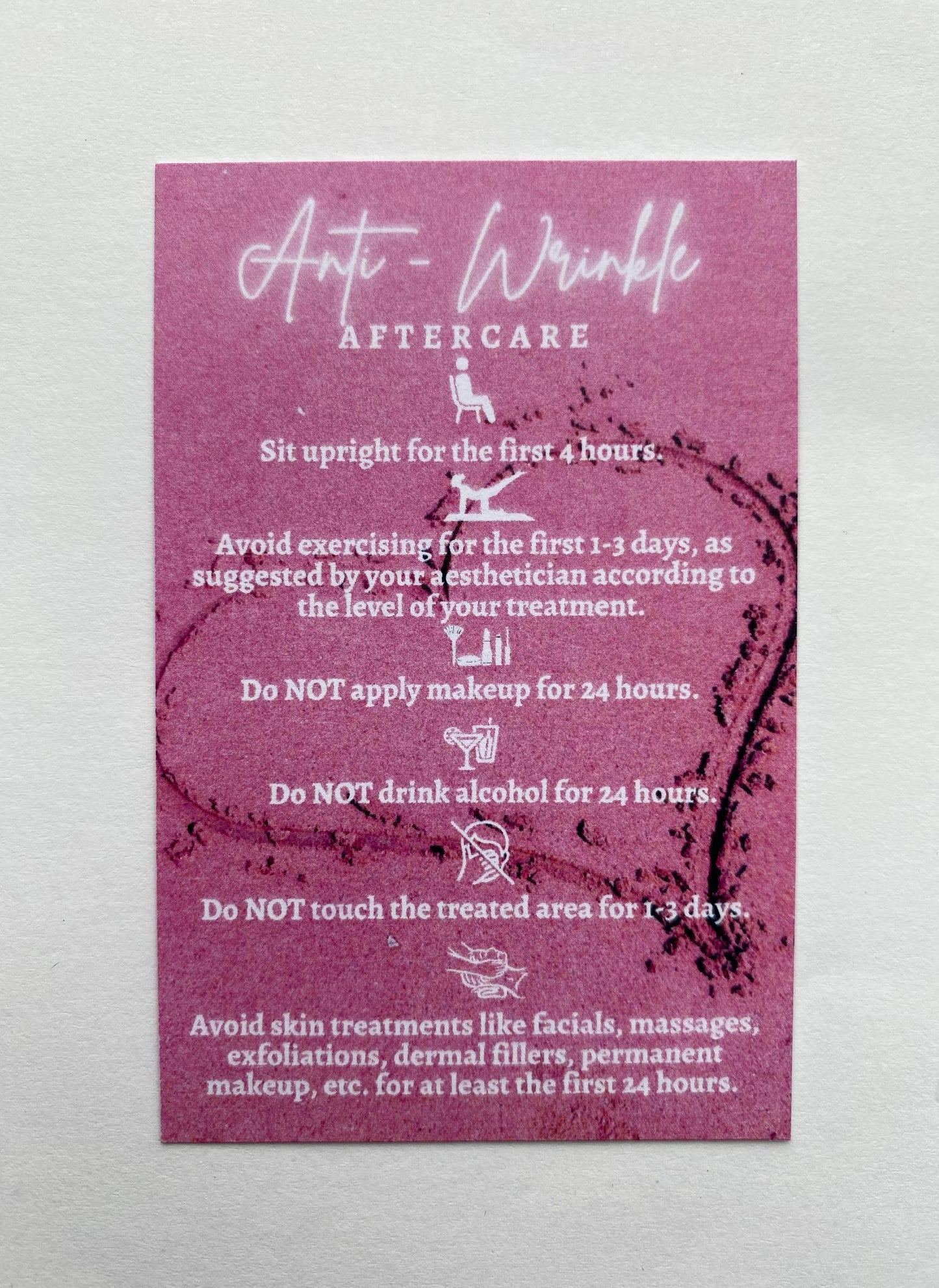 25 ANTI WRINKLE POST TREATMENT AFTERCARE CARDS - MULTIPLE TREATMENT & COLOUR OPTION CHOICES