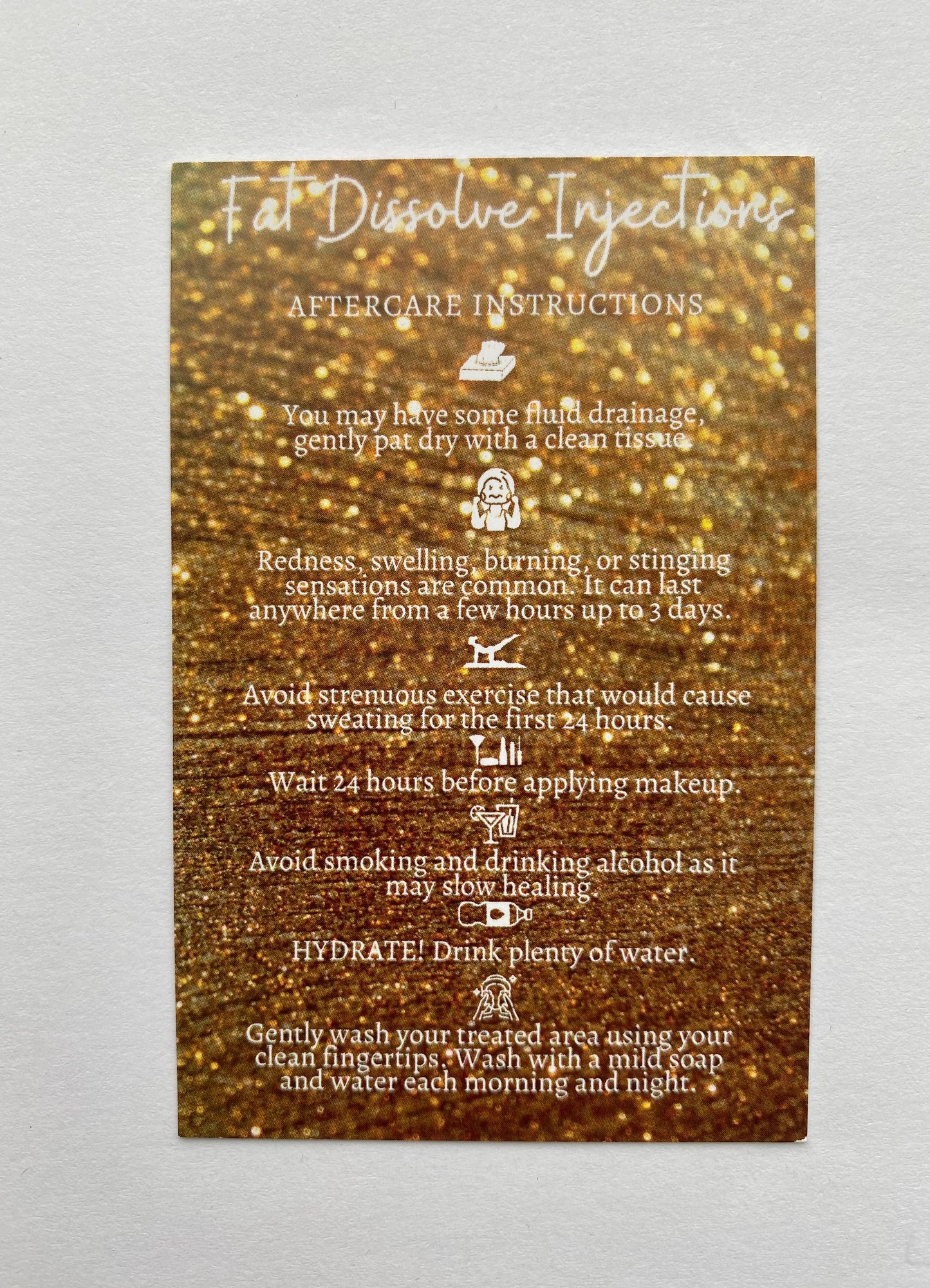 25 FAT DISSOLVING POST TREATMENT AFTERCARE CARDS - MULTIPLE TREATMENT & COLOUR OPTION CHOICES