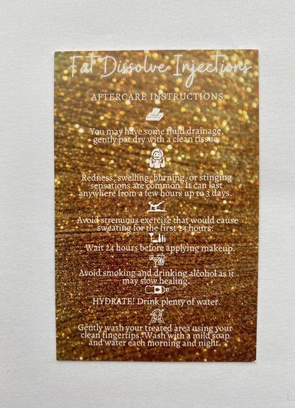 25 FAT DISSOLVING POST TREATMENT AFTERCARE CARDS - MULTIPLE TREATMENT & COLOUR OPTION CHOICES